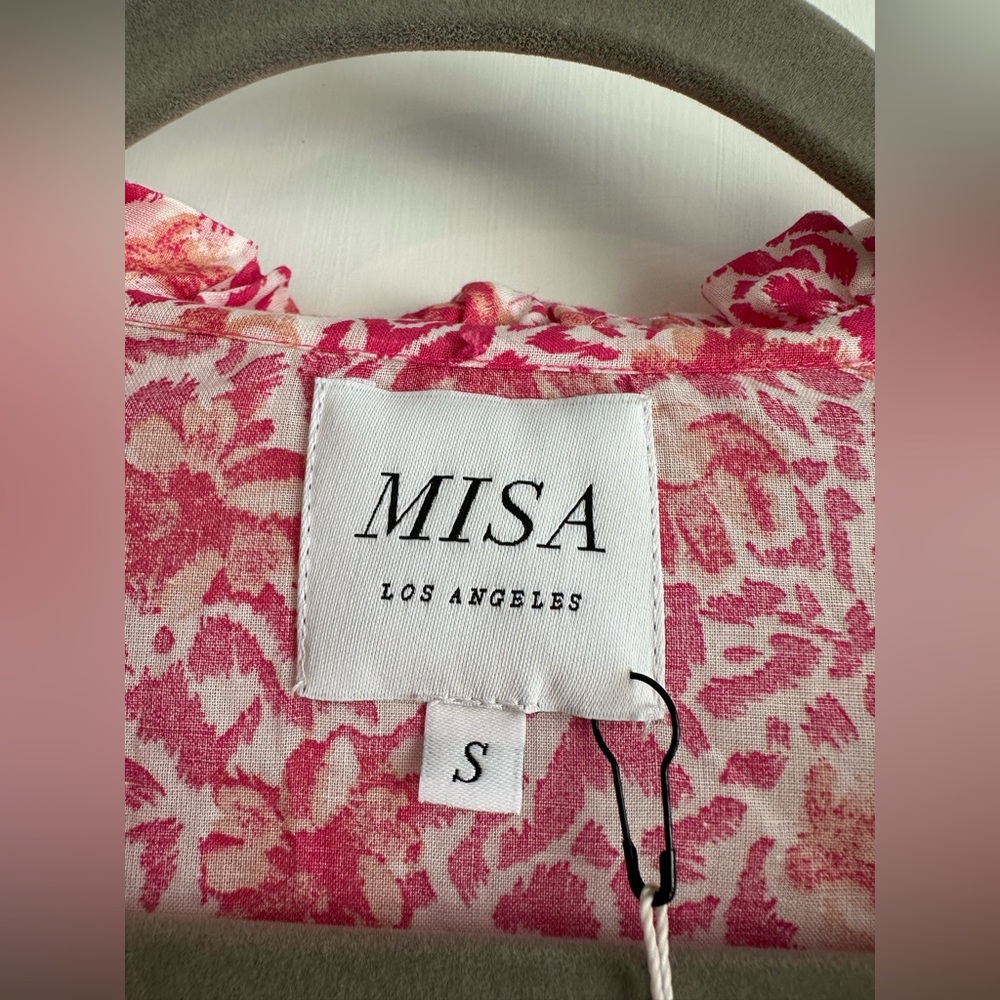 MISA Los Angeles Lilian Dress Pink Animal Floral Tiered Lace Trim NWT Size S - Picture 7 of 12